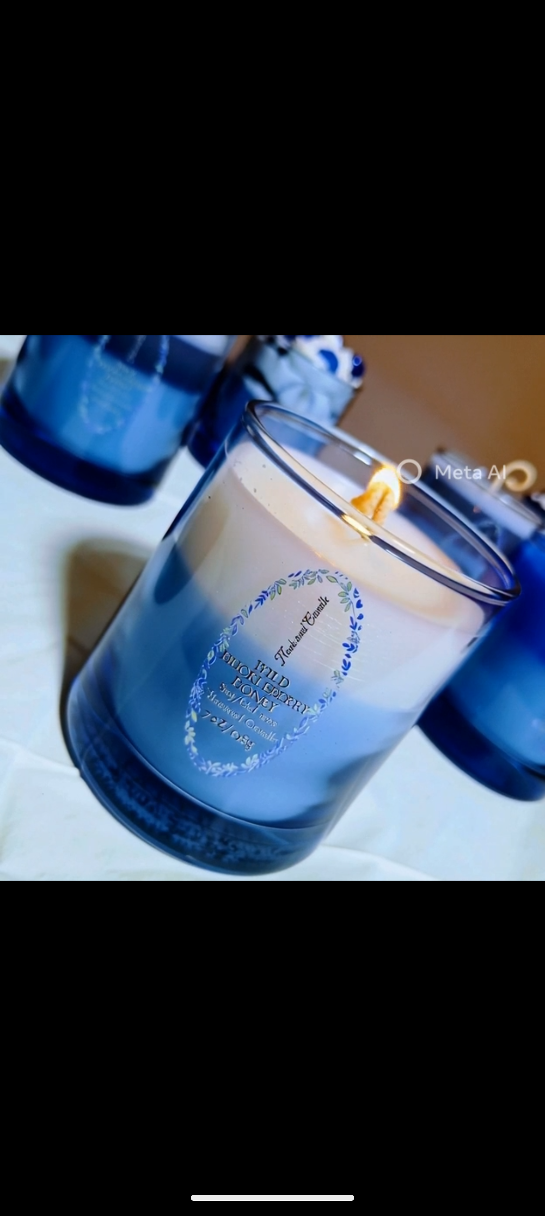 Wild Huckleberry Honey overflow 7oz Blue glass cotton wick soy/Beeswax scented candle