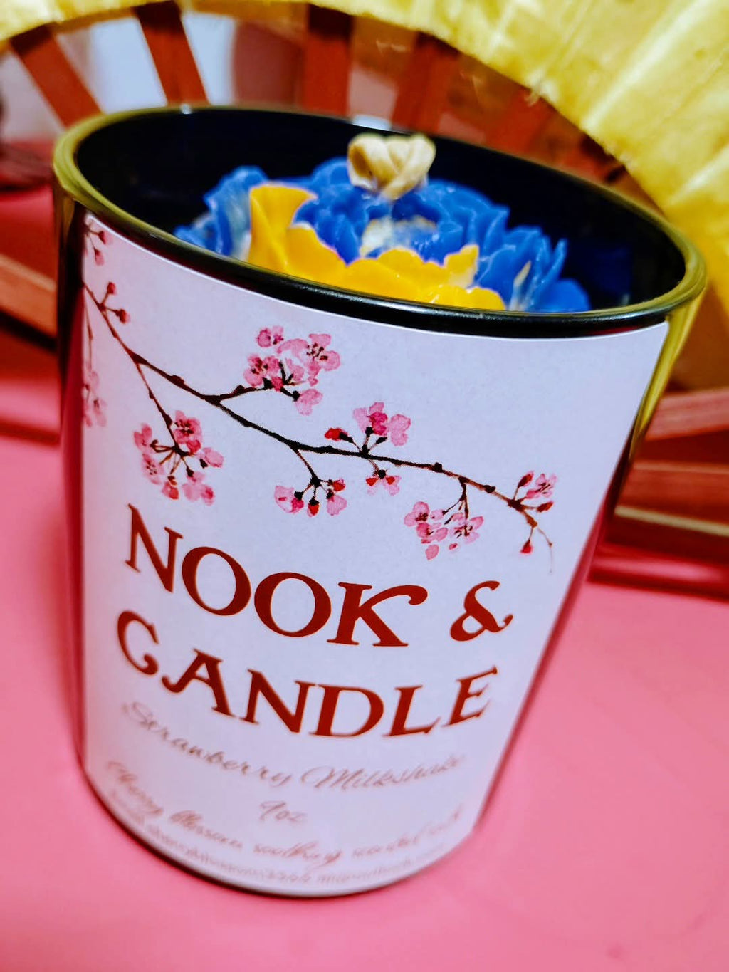 Nook and Candle Strawberry Milkshake peony flower beeswax/soy candle