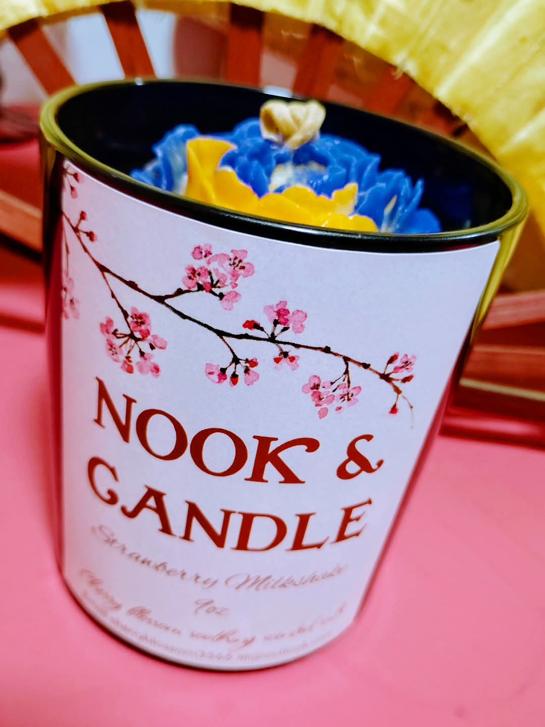 Nook and Candle Strawberry Milkshake peony flower beeswax/soy candle