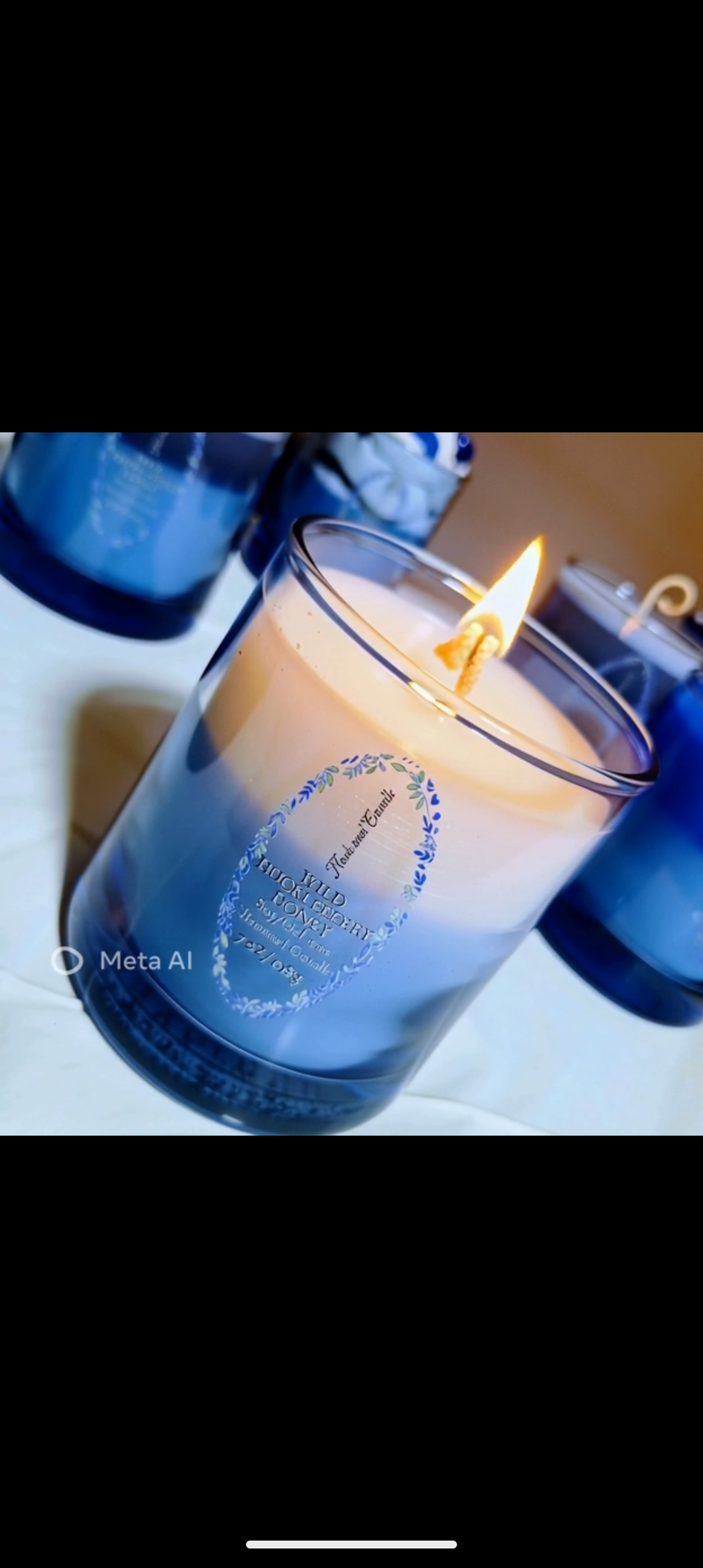Wild Huckleberry Honey overflow 7oz Blue glass cotton wick soy/Beeswax scented candle